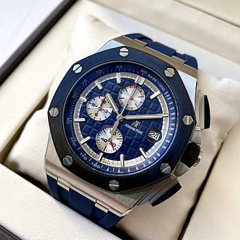 Чоловічі годинники Audemars Piguet Royal Oak Сһгоподгарһ Silver Blue AAA кварцовий хронограф на каучуковому браслеті