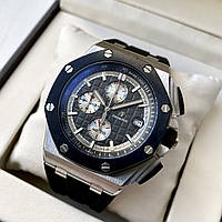 Мужские часы Audemars Piguet Royal Oak Chronоgraph Silver Black AAA кварцевый хронограф на каучуковом браслете