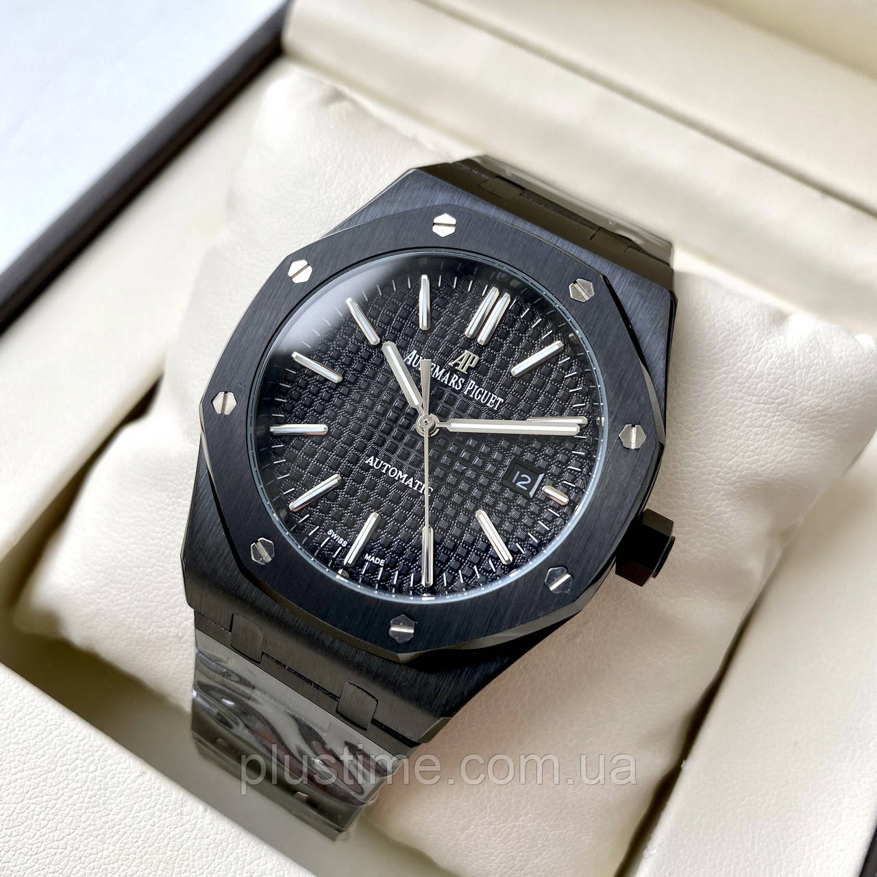Наручний годинник Audemars Piguet Royal Oak Black AAA чоловічі механічні з автопідзаводом і датою на браслеті