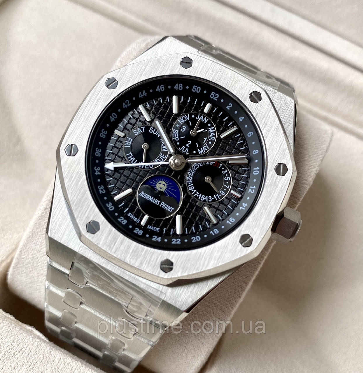 Годинник Audemars Piguet Royal Oak Black AAA наручний чоловічий механічний з автопідзаводом і датою на браслеті