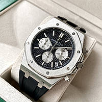 Мужские наручные часы Audemars Piguet Royal Oak Chronоgraph Silver Black хронограф на каучуковом браслете