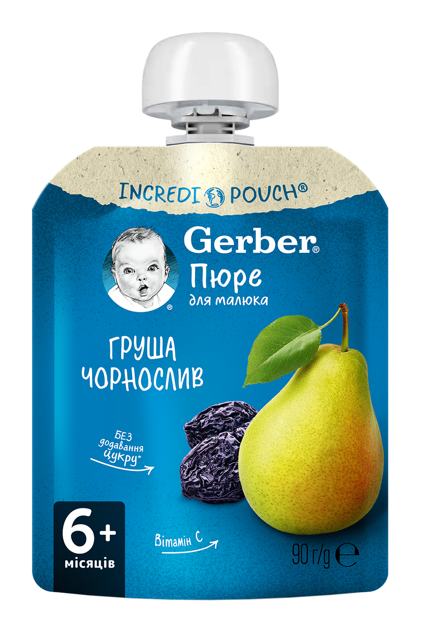 Пюре фруктовое Груша-чернослив Gerber® (Гербер) с 6 месяцев ,пауч 90г - фото 1 - id-p549939356