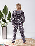 Сірий жіночий домашній костюм-піжама на змійці принт "зірки", фото 6