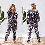 Сірий жіночий домашній костюм-піжама на змійці принт "зірки", фото 2