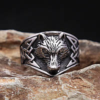 Кольцо печатка перстень мужское стальное WOLF 19 из медицинской нержавеющей стали с Волком