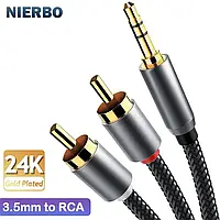 Кабель 3.5mm to 2 RCA 2м RCA Audio Cable 24K позолота Stereo Aux Splitter