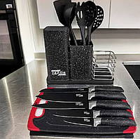 Набір ножів і кухонного приладдя 14 в 1 з потрійною підставкою лопатками та кухарями дошка для нарізання