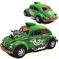 Коллекционная машинка ретро Volkswagen Beetle Custom Dragracer Kinsmart KT5405W G Зеленый, 12 см (KT5405W