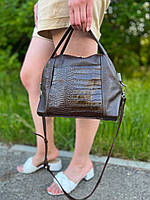 Женская кожаная сумочка со вставкой "кайман", цвета в ассортименте