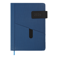 Ежедневник датированный 2024 GALAXY, A5, синий, штуч. кожа/поролон