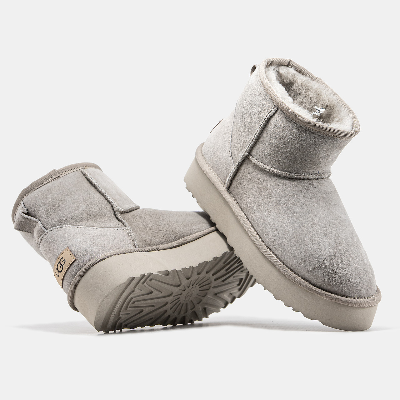 Уггі жіночі зимові сірі UGG Mini Platform Grey Suede (14148)