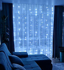 Новорічна гірлянда силіконові штори 200 LED ламп 2 м на 2 м (колір білий) від розетки 220В