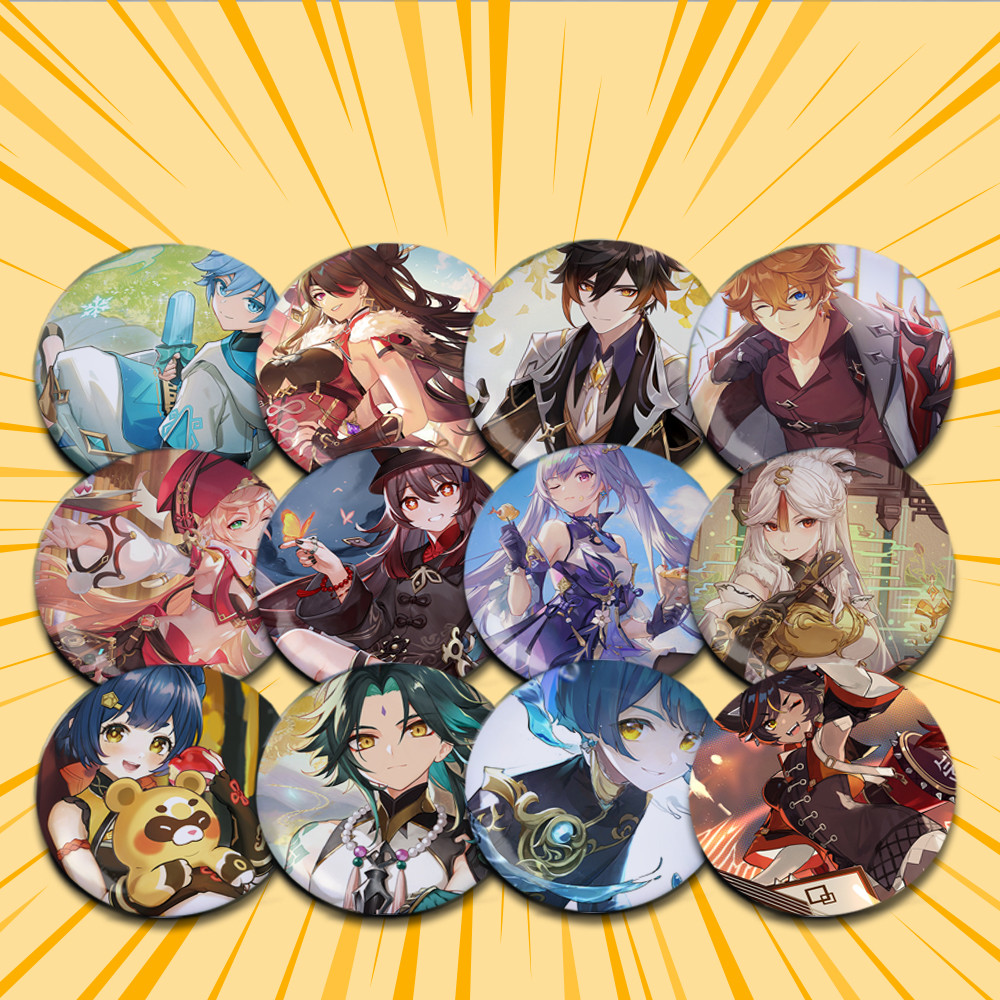 Набір Значків 56 мм Аніме Genshin Impact 12 штук 14