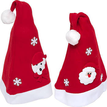 Новорічна шапка Діда Мороза з декором заввишки 45 см 6241-7 Червоний в упаковці 3 шт