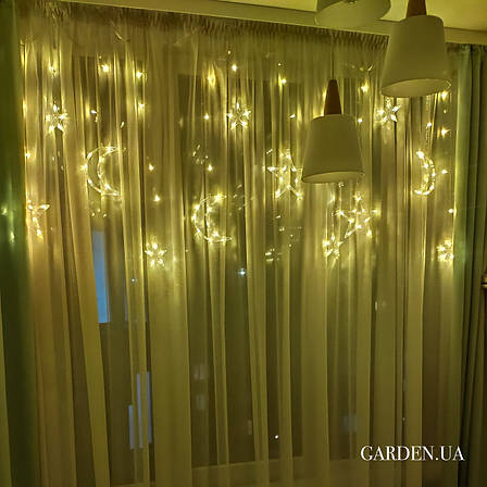 Гірлянда штора Місяць та Зірки GARDEN 3,5 м теплий білий, фото 1