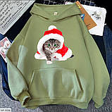Жіноче тепле худі з новорічним котиком, фото 6