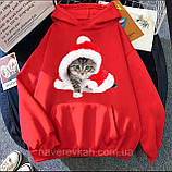 Жіноче тепле худі з новорічним котиком, фото 8
