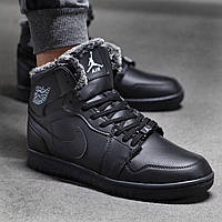 Зимние мужские высокие кроссовки на меху "Nike Air Jordan" Black