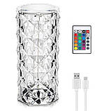 Лампа нічник настільна сенсорний Crystal Rose Роза RGB світильник з пультом на акумуляторі 16 кольорів, фото 2