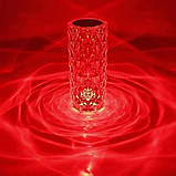 Лампа нічник настільна сенсорний Crystal Rose Роза RGB світильник з пультом на акумуляторі 16 кольорів, фото 8