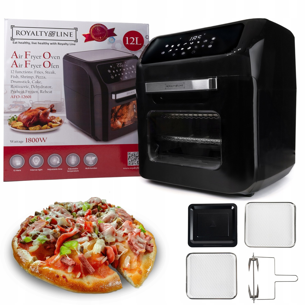 Фритюрниця Royalty Line AFO-12601, 12 л, 1800 Вт, 12 програм, Гриль, Таймер, Сенсорний екран