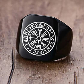 Кільце печатка перстень чоловіче сталеве HED BLACK 19 з медичної нержавіючої сталі з Рунами