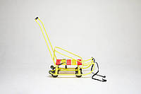 Санки детские с колесами" Мечта-6" , спинкой и ручкой толкателем желтые, складные