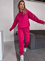 Женский теплый удобный прогулочный костюм кофта кенгуру штаны джоггеры спортивный костюм трехнить на флисе OS 42/44, Малина