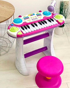 Дитяче піаніно-синтезатор LIMO TOY 7235 на ніжках зі стільчиком Мікрофон Рожевий