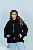 Коротка жіноча куртка зі штучного хутра на блискавці з капюшоном з 48 по 66 розмір, фото 7
