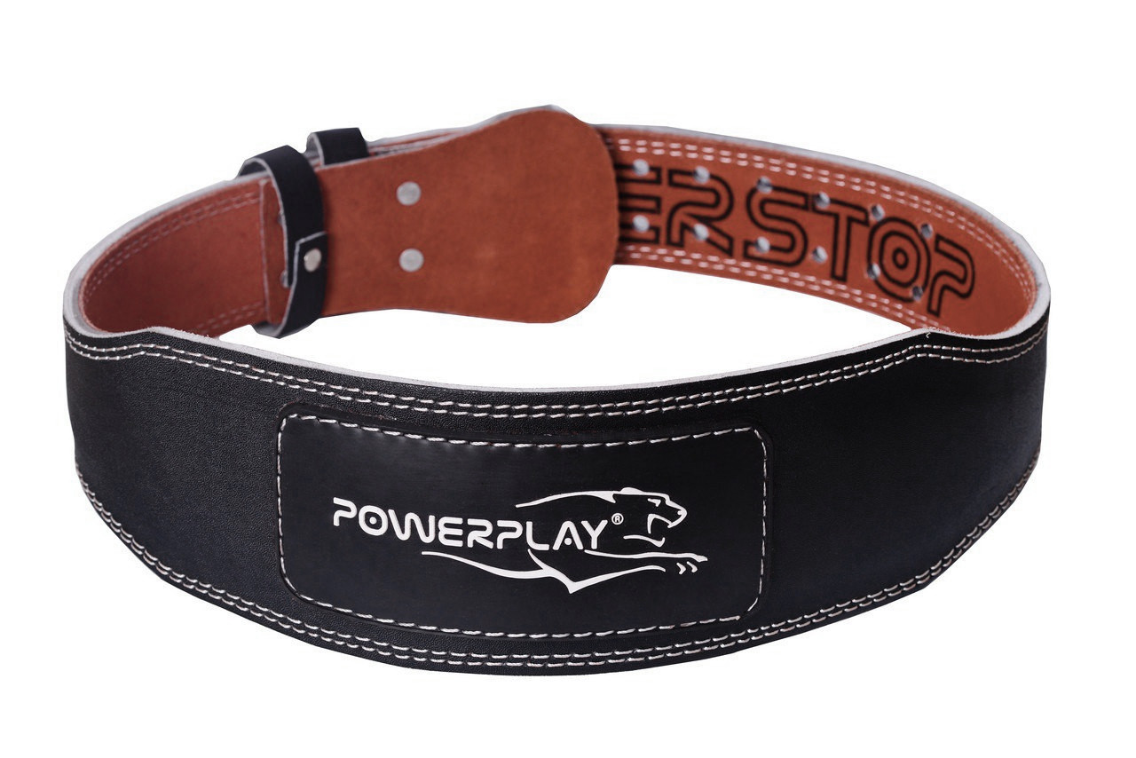 Фітнес пояс PowerPlay 5085 чорно-коричневий M | Атлетичний пояс для спини на талію 78-94 см