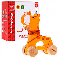 Деревянный мини-каталок Жираф на веревке для детей 12м+ Игрушка на колесах