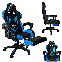 Кресло геймерское игровое для пк Malatec Black&Blue, Стул компьютерный с подставкой для ног и подушкой