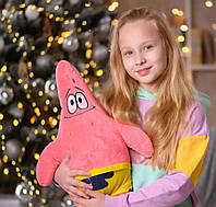 Плюшевая мягкая детская интерьерная игрушка-обнимашка из холлофайбера Патрик Стар 70 см Розовая
