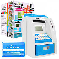 Копилка-банкомат для детей 3+ синяя Интерактивные функции + карта банкомата