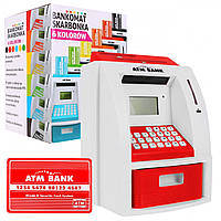 Копилка-банкомат для детей 3+ красная Интерактивные функции + карта банкомата