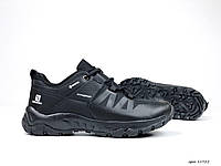 Salomon мужские зимние черные кроссовки на шнурках.Утепленные черные мужские кожаные кроссы