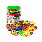 Набір різнобарвних Магнітів для дітей 3+ Розвивальна іграшка + Цифри Букви Фігурки Лінії 128 шт.