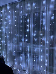 Новорічна гірлянда силіконові штори 300 LED ламп 3 м на 3 м (колір білий) від розетки 220В