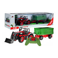 Трактор с экскаватором и прицепом для детей 3+ Дистанционное управление + Подвижные элементы Красный и зеленый