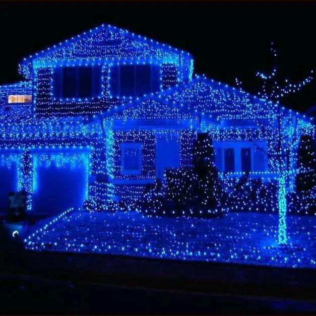 Гірлянда світлодіодна нитка 15 м синя 180 LED гірлянда на ялинку, для дому (зелений провід)  Гірлянда заряджена на радість та свят