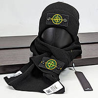 Брендовый набор шапка и шарф Stone Island CK5056 черный