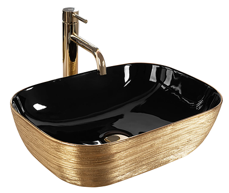 Умивальник (раковина) REA BELINDA BRUSHED GOLD BLACK накладний, фото 1