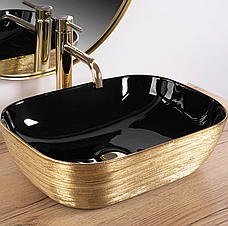 Умивальник (раковина) REA BELINDA BRUSHED GOLD BLACK накладний, фото 5