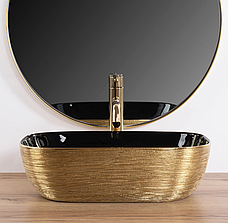 Умивальник (раковина) REA BELINDA BRUSHED GOLD BLACK накладний, фото 6
