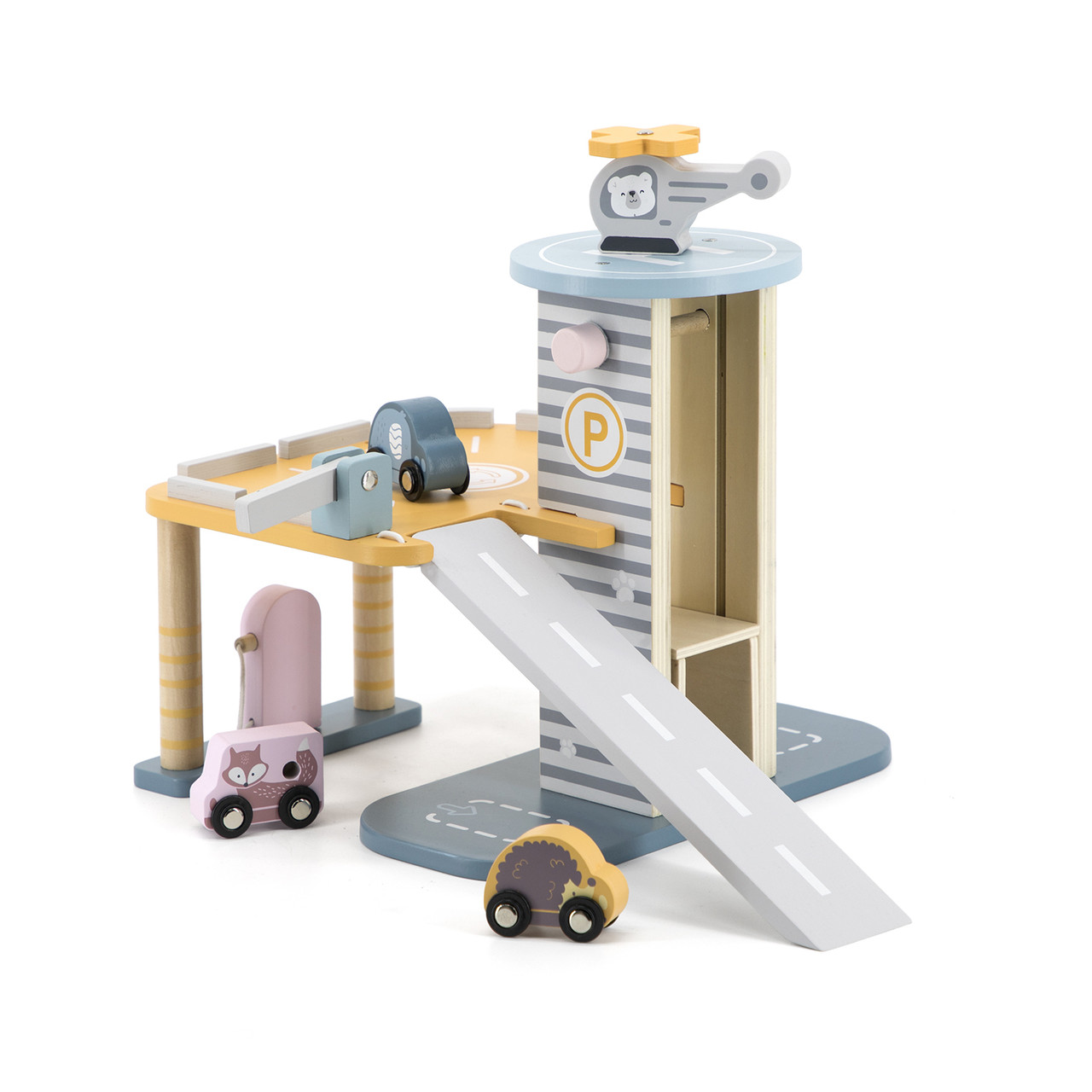 Дитяча іграшка: Паркінг та гараж з гелікоптером. Іграшка для дітей з дерева. Розвиваючі та навчальні іграшки для дітей.