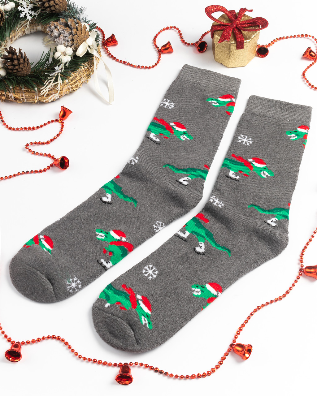 Шкарпетки чоловічі махрові новорічні Дракон в шапке Сірий, фото 1