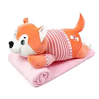 Мягкая игрушка трансформер 3 в 1 плед-подушка для детей хаски, 50 см, оранжевый,SK