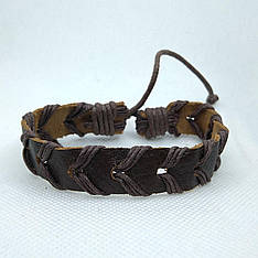 Плетений шкіряний браслет набірної коричневий KB-9
