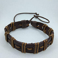 Шкіряний багатошаровий плетений браслет коричневий KB-35